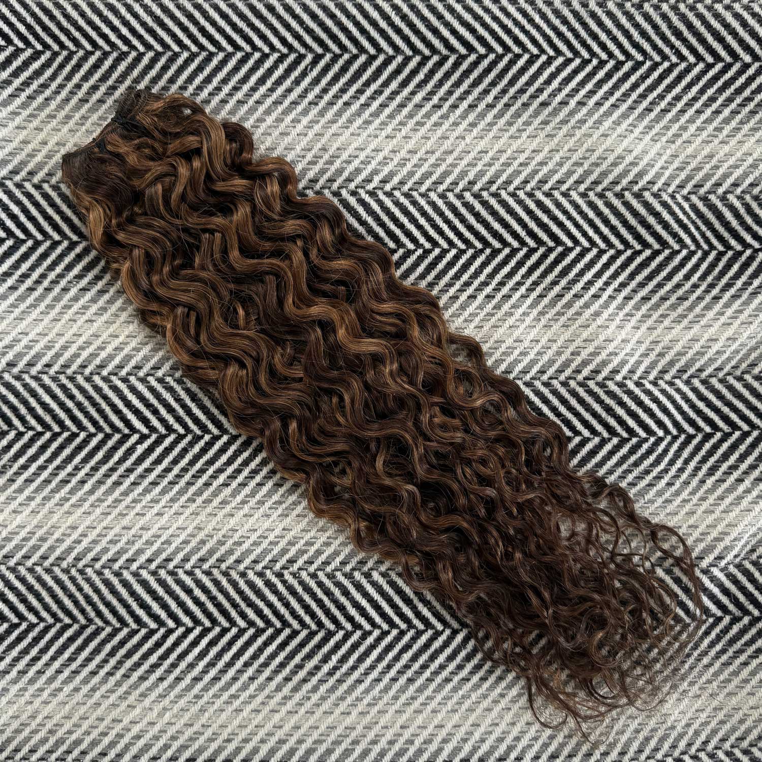 Weft Curly Hair Extensions 3B #2/10 Dark Brown and Caramel Mix