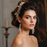 قطعة شعر العروسة مرصعة بأحجار الراين الذهبية