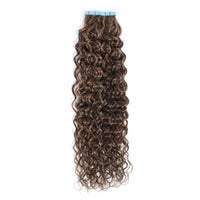 Curly Tape Human Hair Extensions 3B #2/10 Dark Brown & Caramel Blonde Highlights
