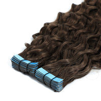 Curly Tape Human Hair Extensions 3B #2 Dark Brown