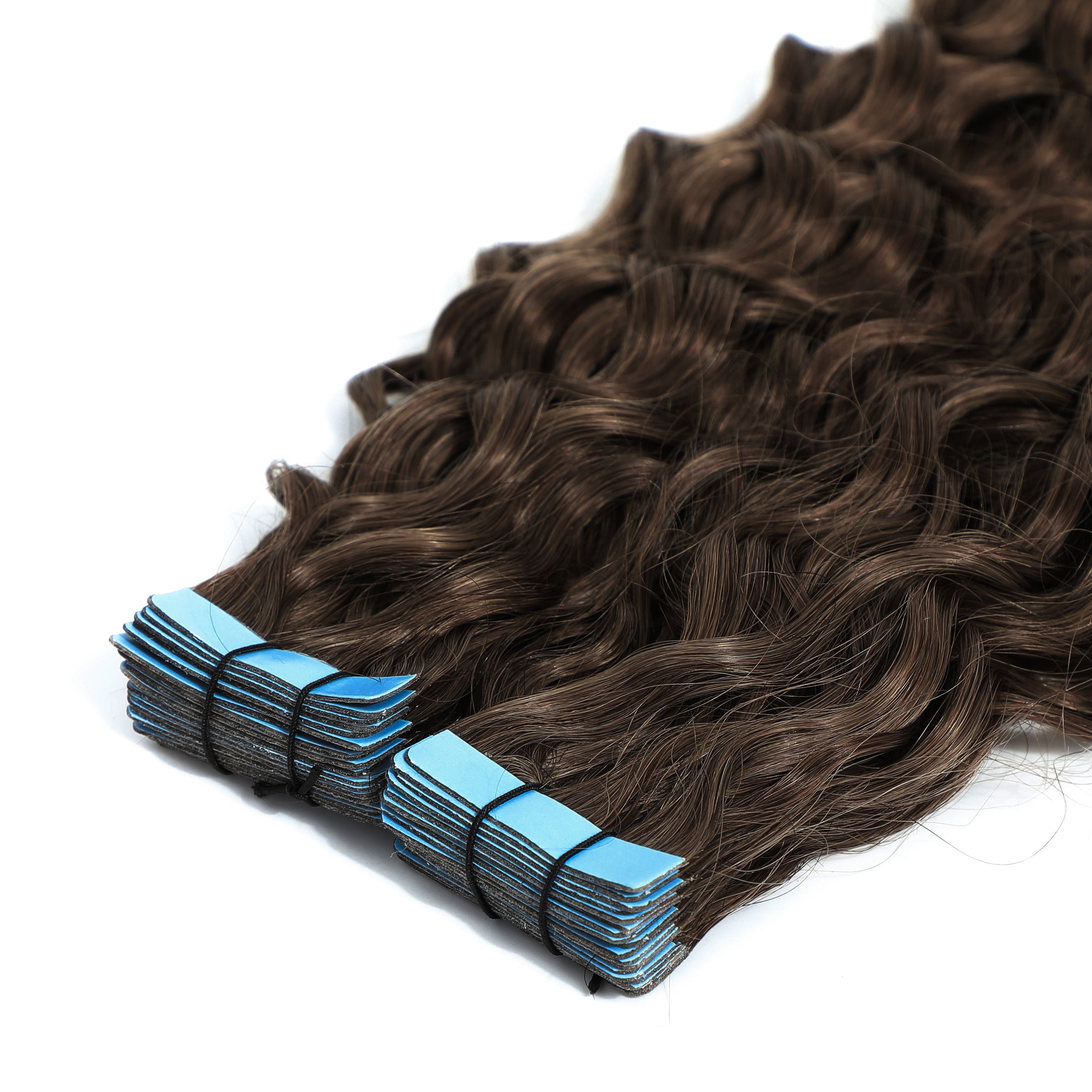 Curly Tape Human Hair Extensions 3B #2 Dark Brown