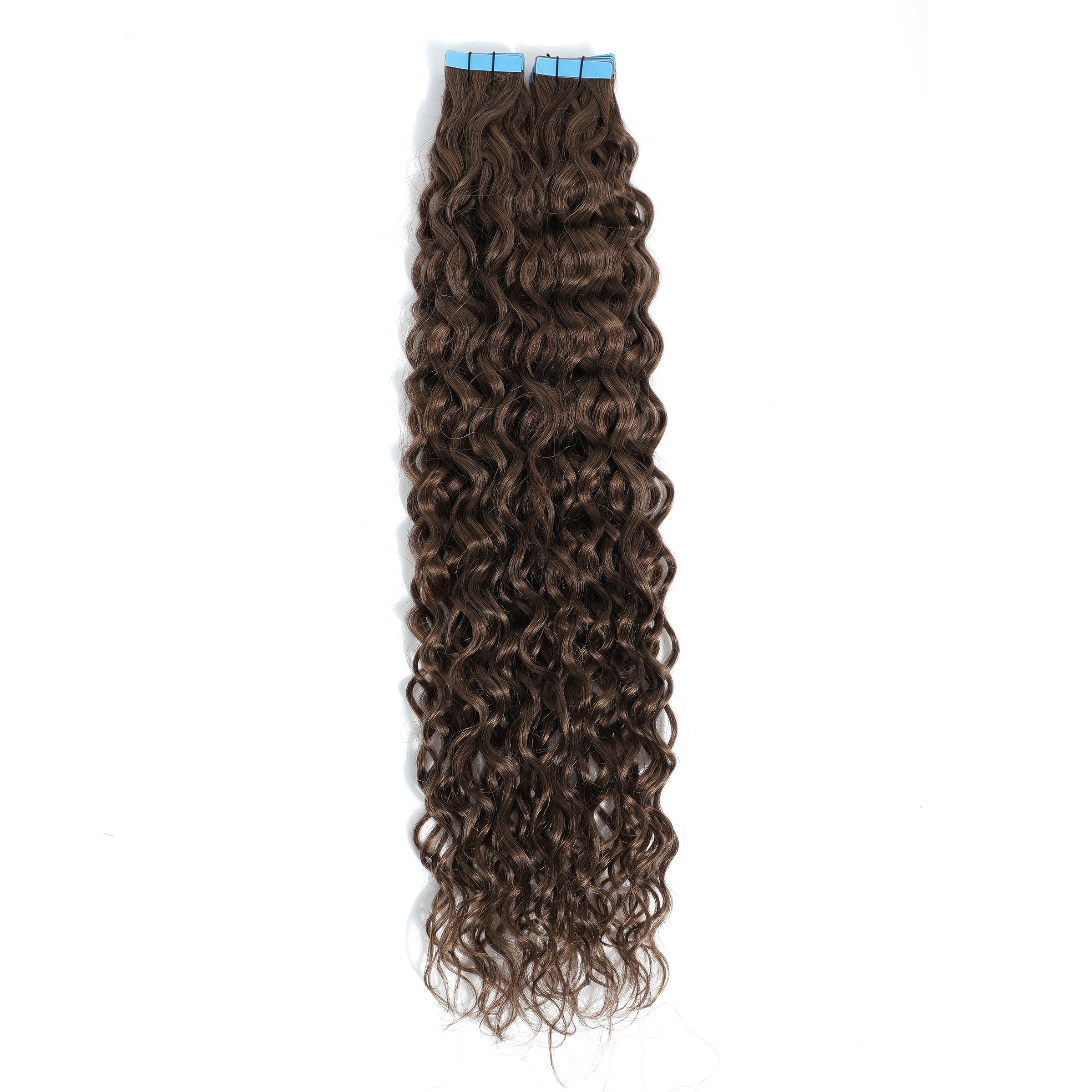 Curly Tape Human Hair Extensions 3B #2 Dark Brown