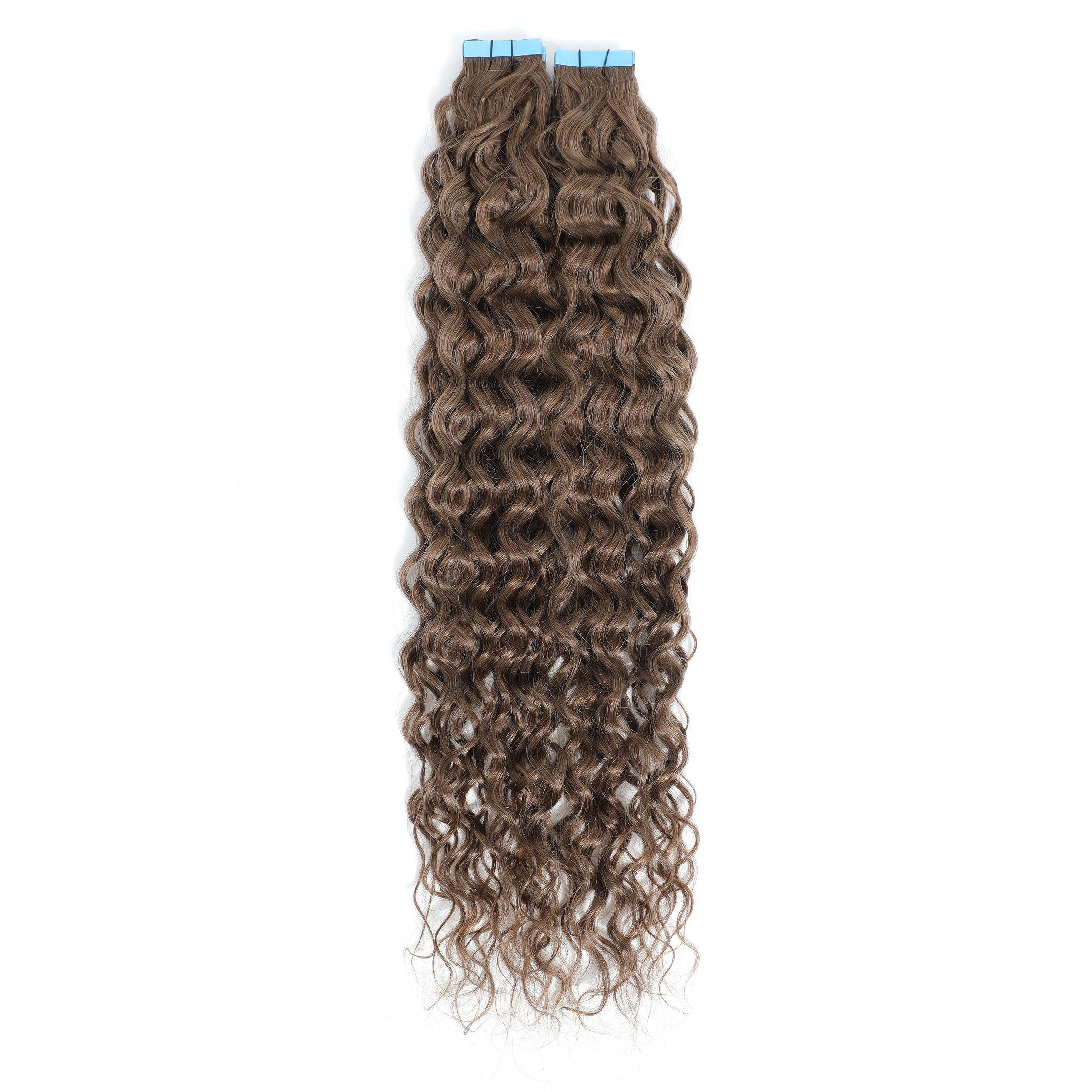 Ash Brown Curly Tape Hair Extensions