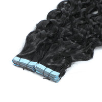 Curly Tape Human Hair Extensions 3B #1 Jet Black