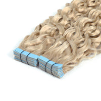 وصلات شعر بشري مجعدة بشريط 3B #18a أشقر رمادي