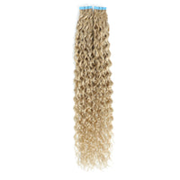 Curly Tape Human Hair Extensions 3B #17/1001 Ash and Pearl Blond Mix
