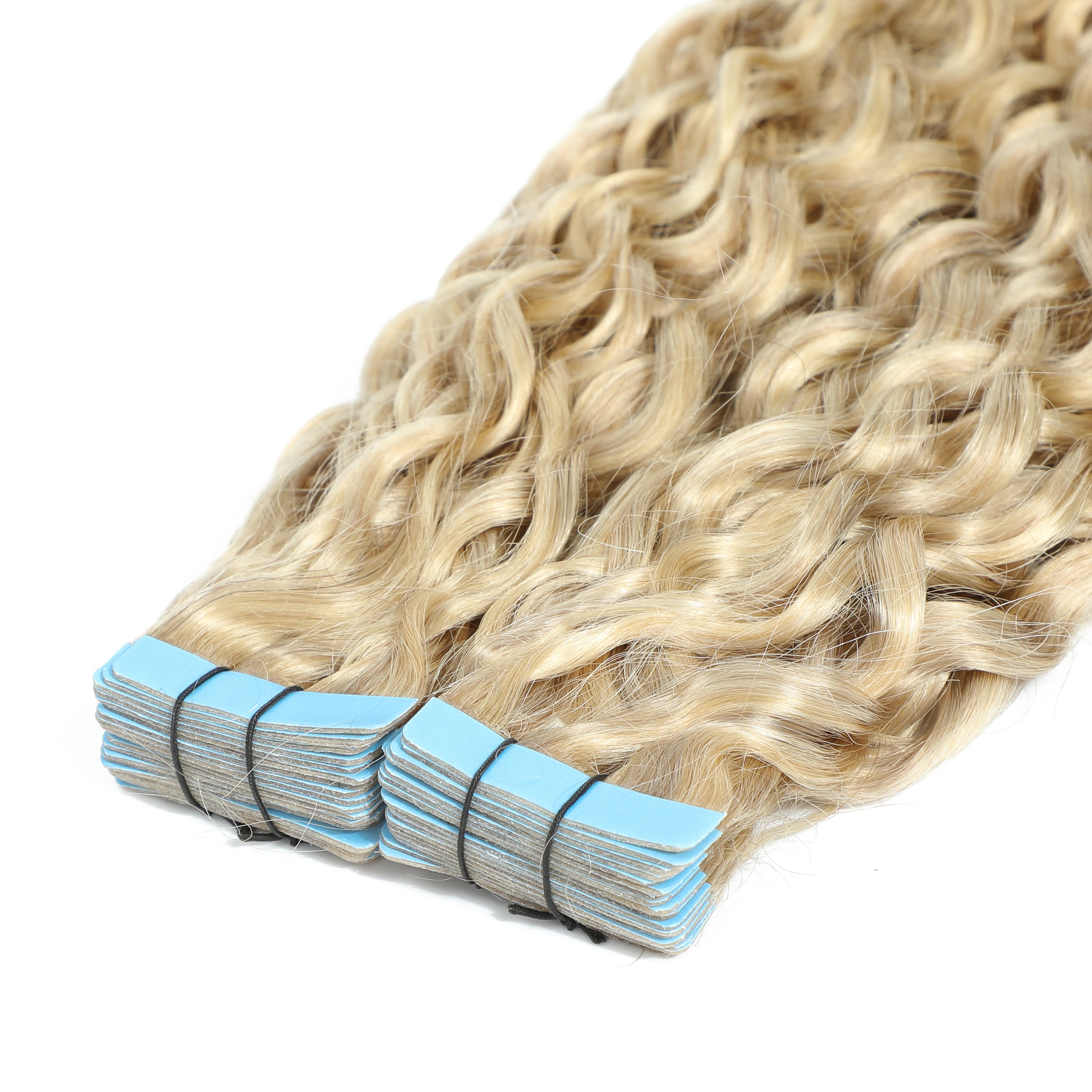 Curly Tape Human Hair Extensions 3B #17/1001 Ash and Pearl Blond Mix