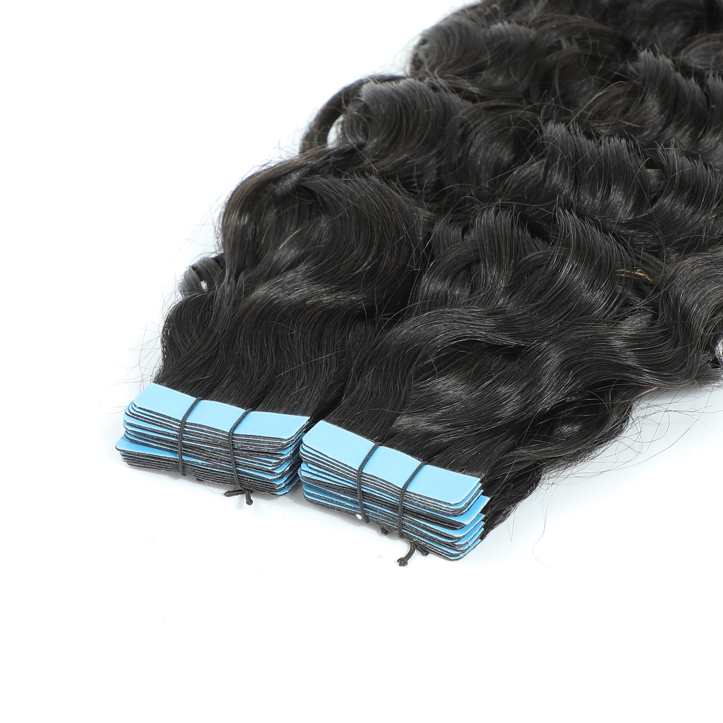 Curly Tape Human Hair Extensions 3B  #1b Natural Black
