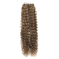 Curly Tape Hair Extensions  #4/27 Chestnut Brown & Bronzed Blonde Highlights