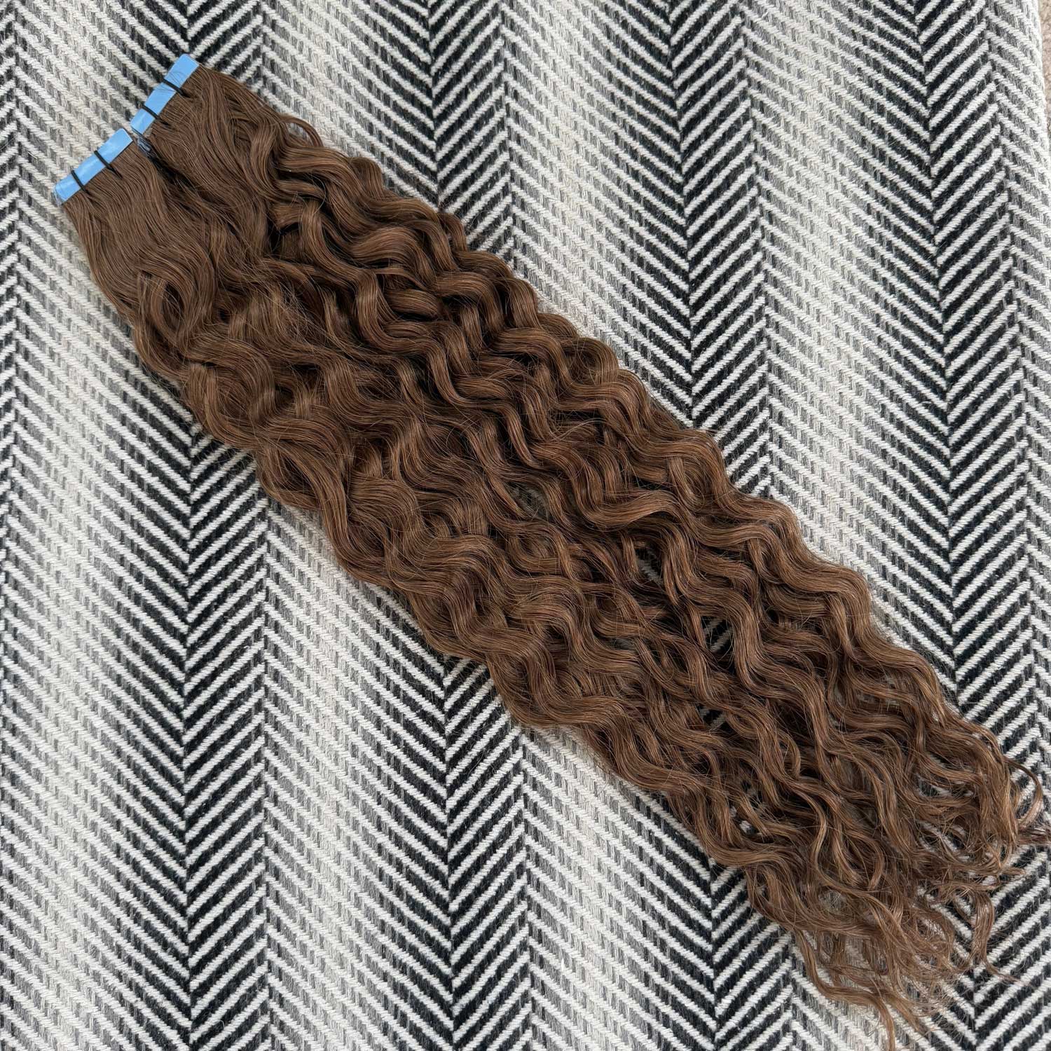 Curly Tape Hair Extensions Medium Brown