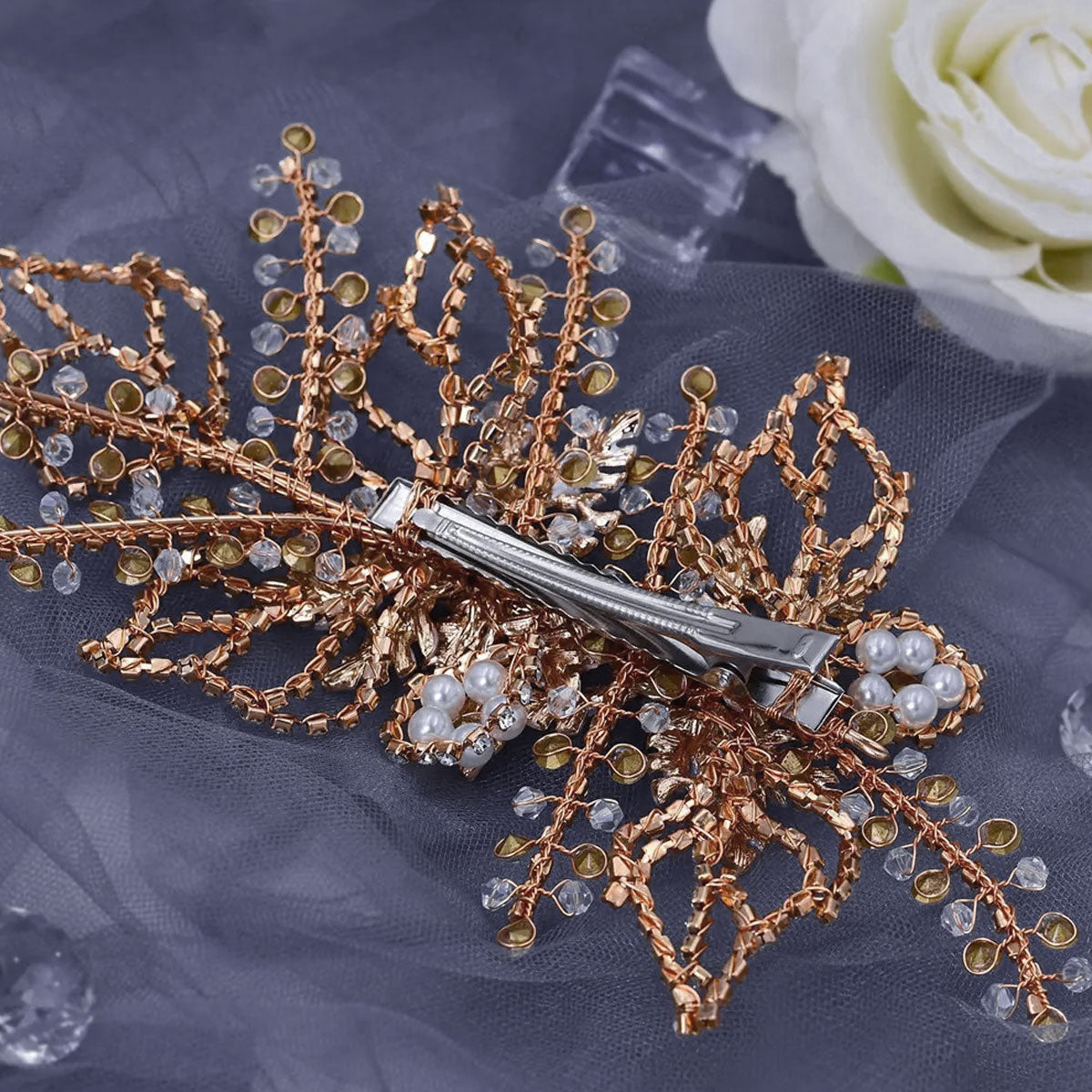 قطعة شعر العروسة مرصعة بأحجار الراين الذهبية