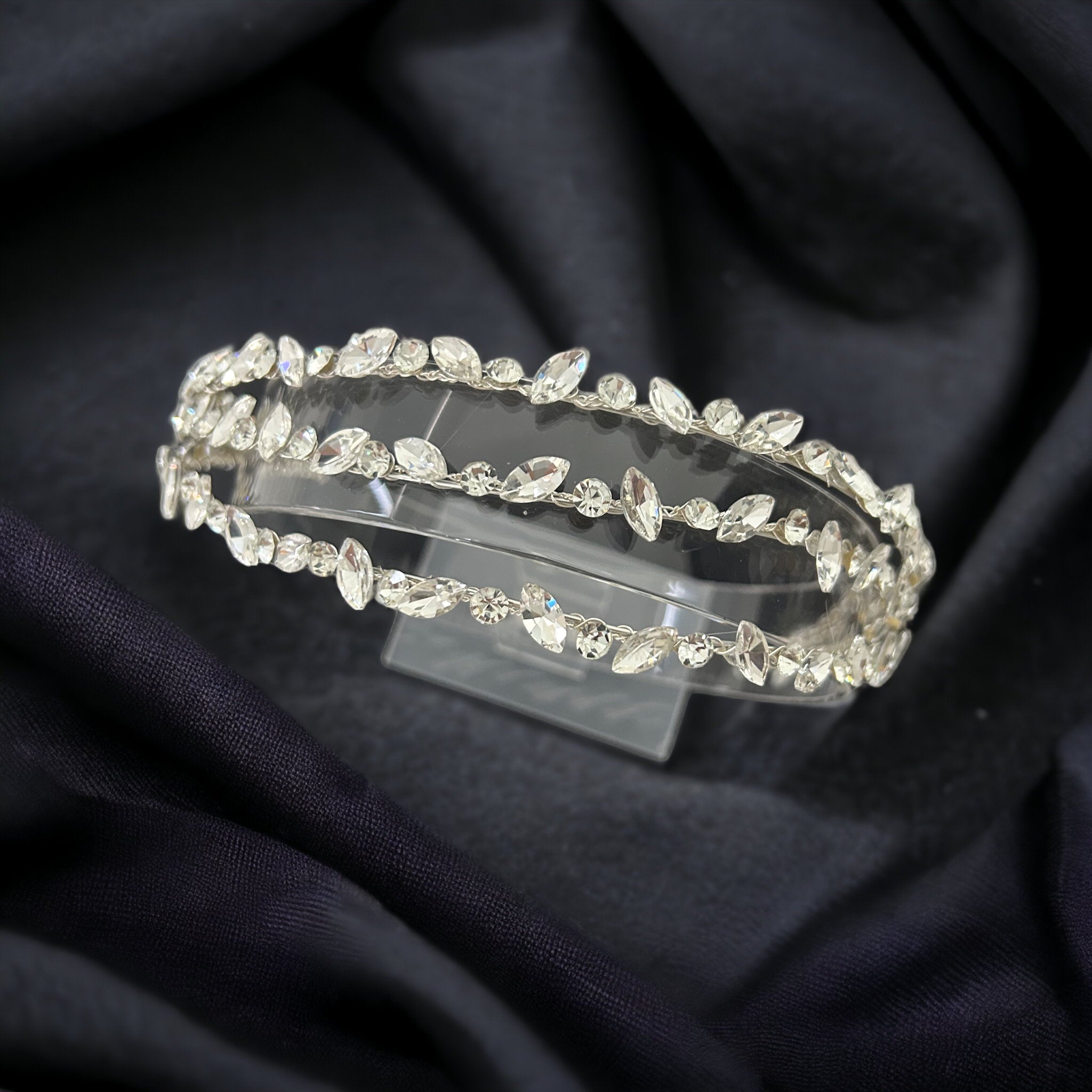 Bridal Hair Piece 3 Band Silver Rhinestone Headpiece