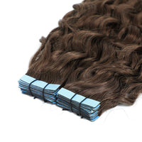 Curly Tape Human Hair Extensions 3B  #4 Chestnut Brown