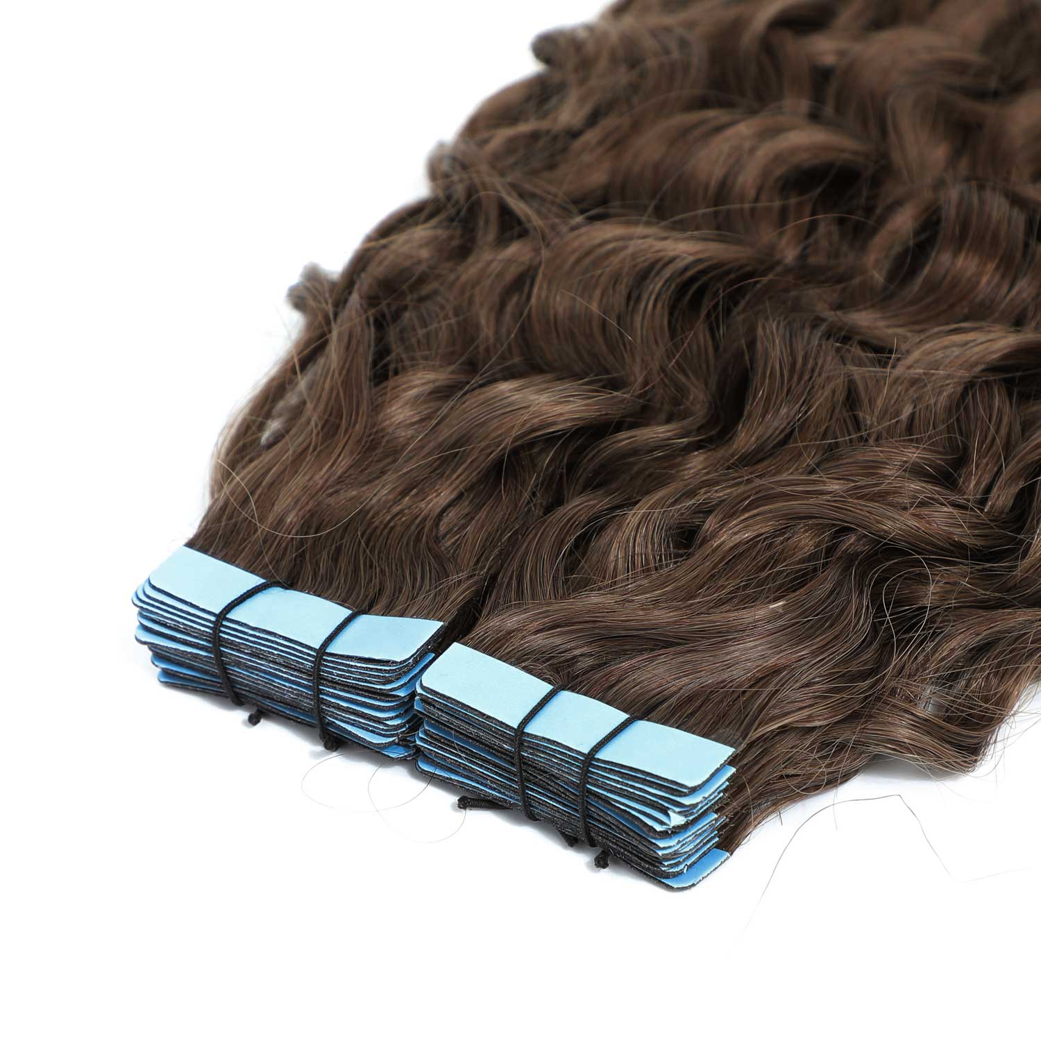 Curly Tape Human Hair Extensions 3B  #4 Chestnut Brown