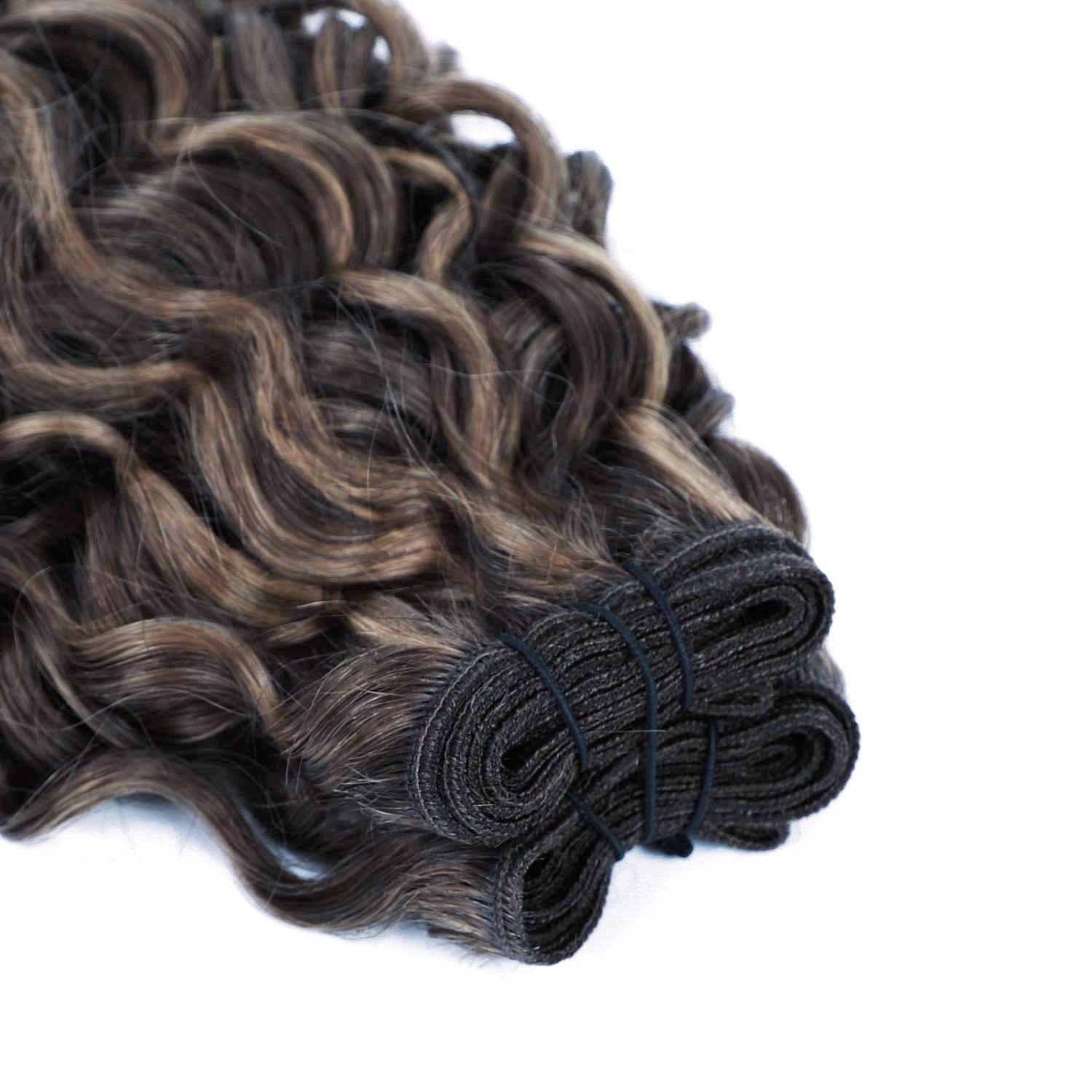 Weft Curly Hair Extensions 3B #2c/8a Chocolate and Ash Brown Mix