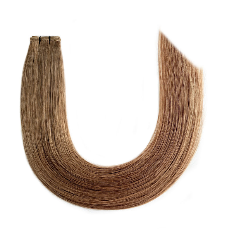 Natural Human Hair Extensions in Dirty Blonde, Flat Seamless weft for fine and thin hair