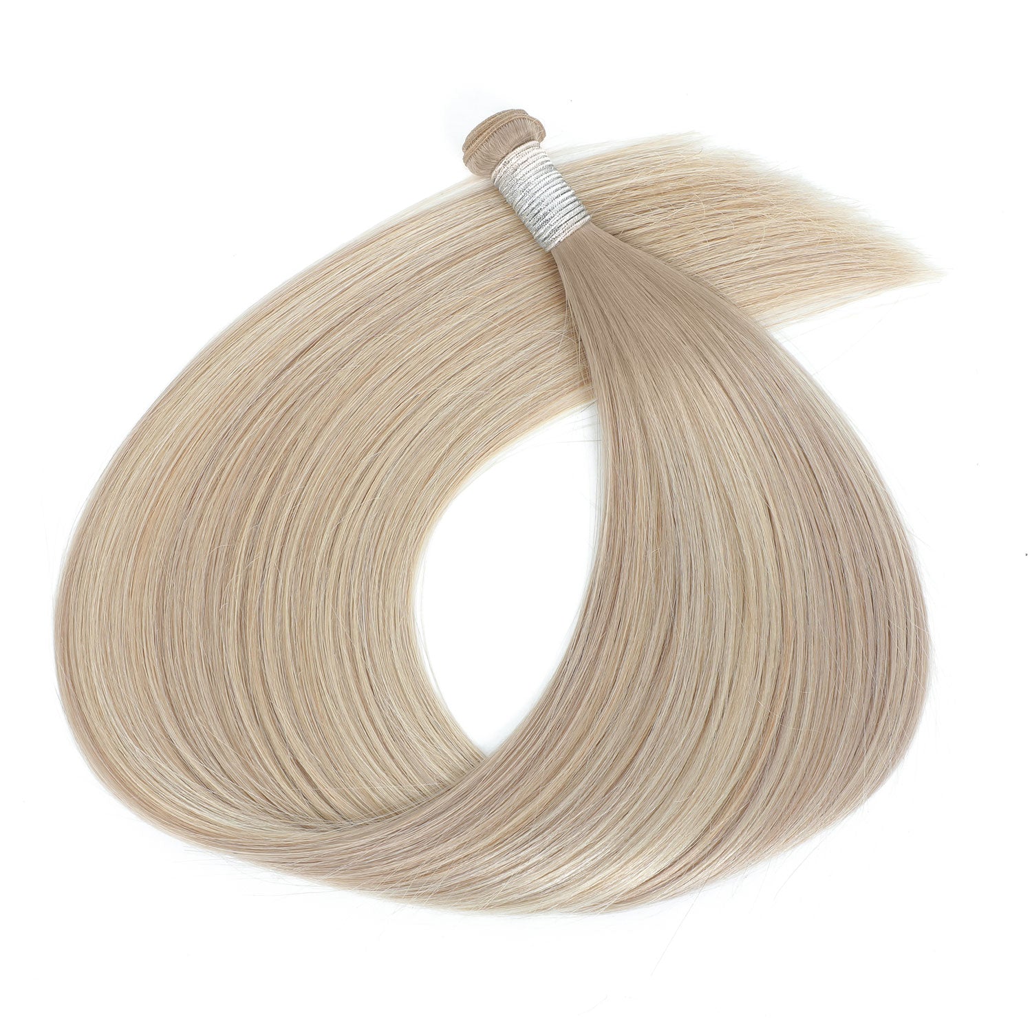 Blonde hair extensions on a white background