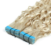 Curly  Human Hair Extensions White Blonde 60a