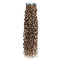 Curly Tape Hair Extensions 3B  #4/27 Chestnut Brown & Bronzed Blonde Highlights