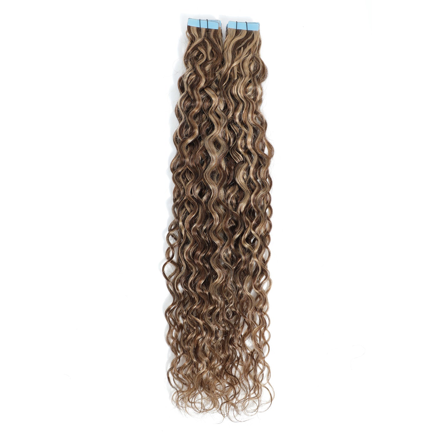 Curly Tape Hair Extensions 3B  #4/27 Chestnut Brown & Bronzed Blonde Highlights