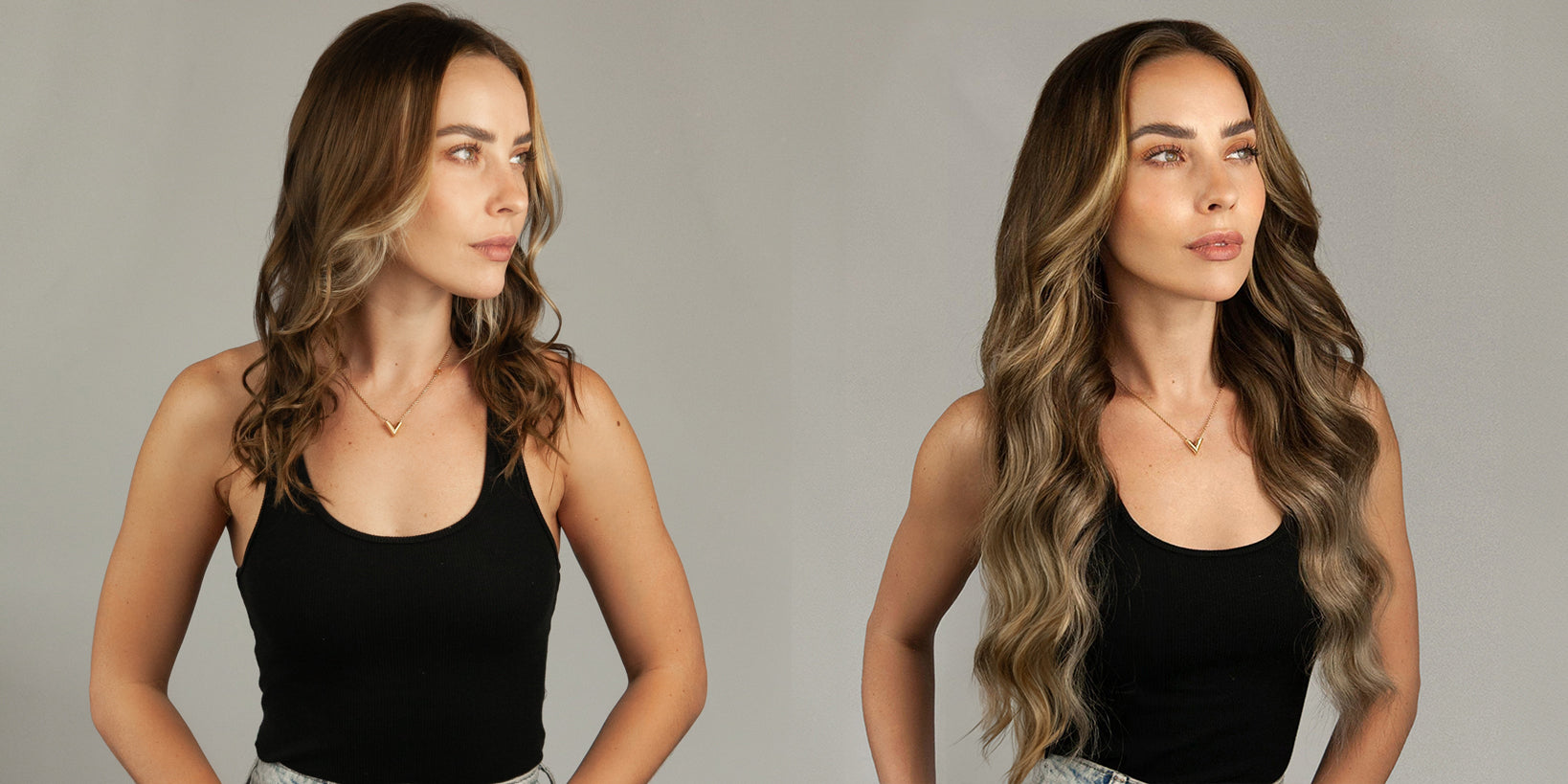 Before and After Hair Extensions - 100& Human Hair buy online now for Free and Fast Shipping