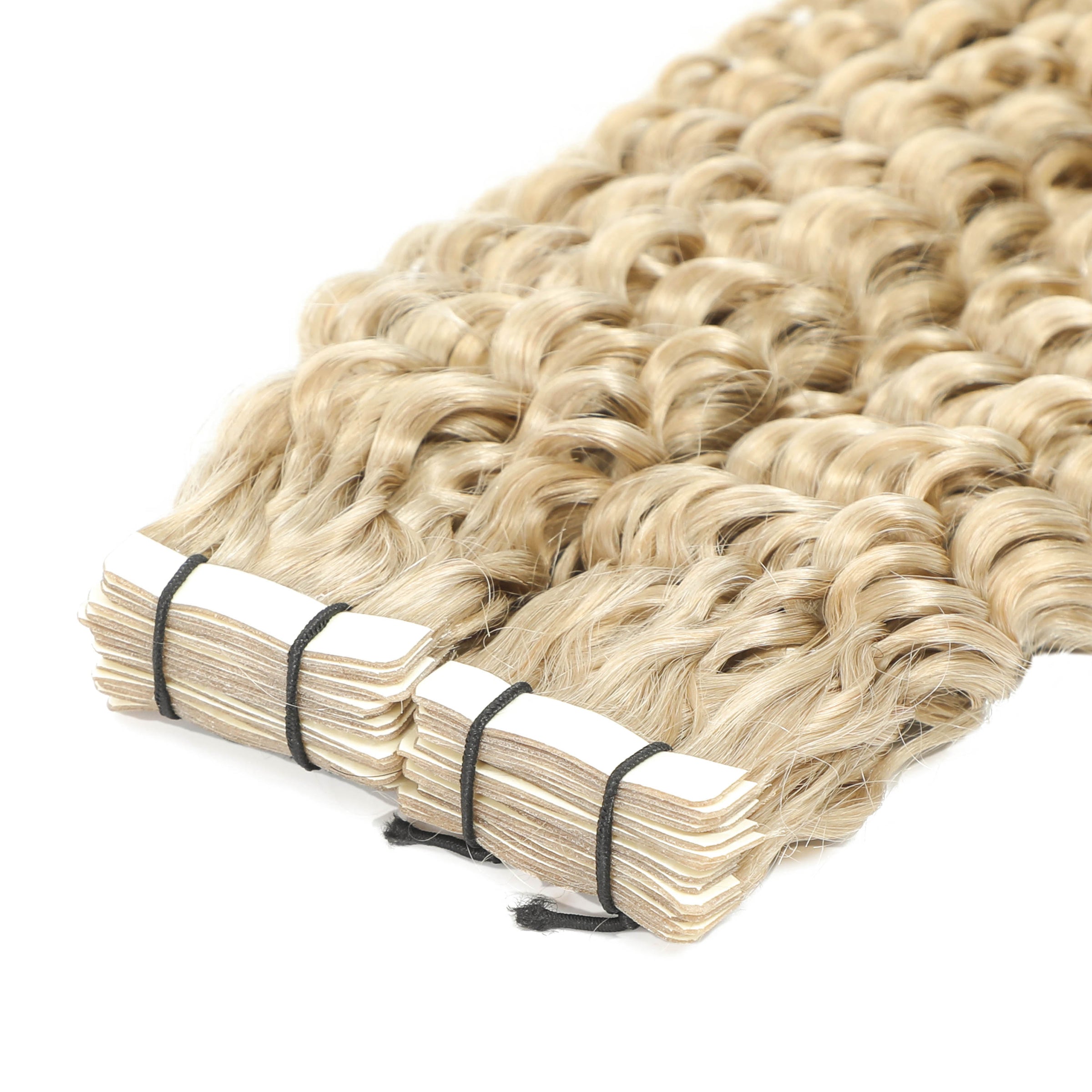 Curly Tape Hair Extensions 3C #60a Cool Platinum Blonde