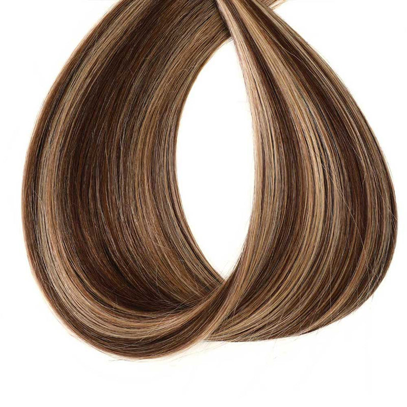 Weft Hair Extensions in Chestnut and Bronzed Blonde, available in 17, 21 and 25 inches.