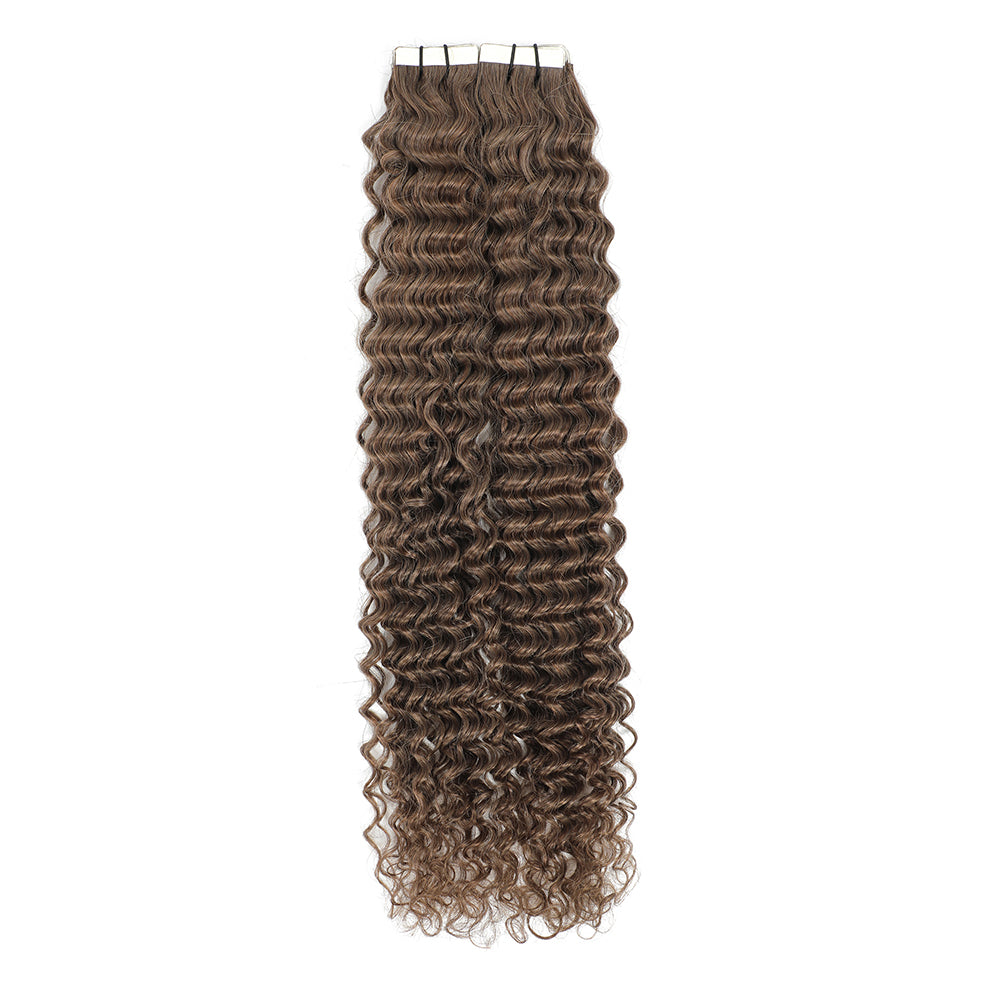 Curly Tape Hair Extensions  #8a Ash Brown