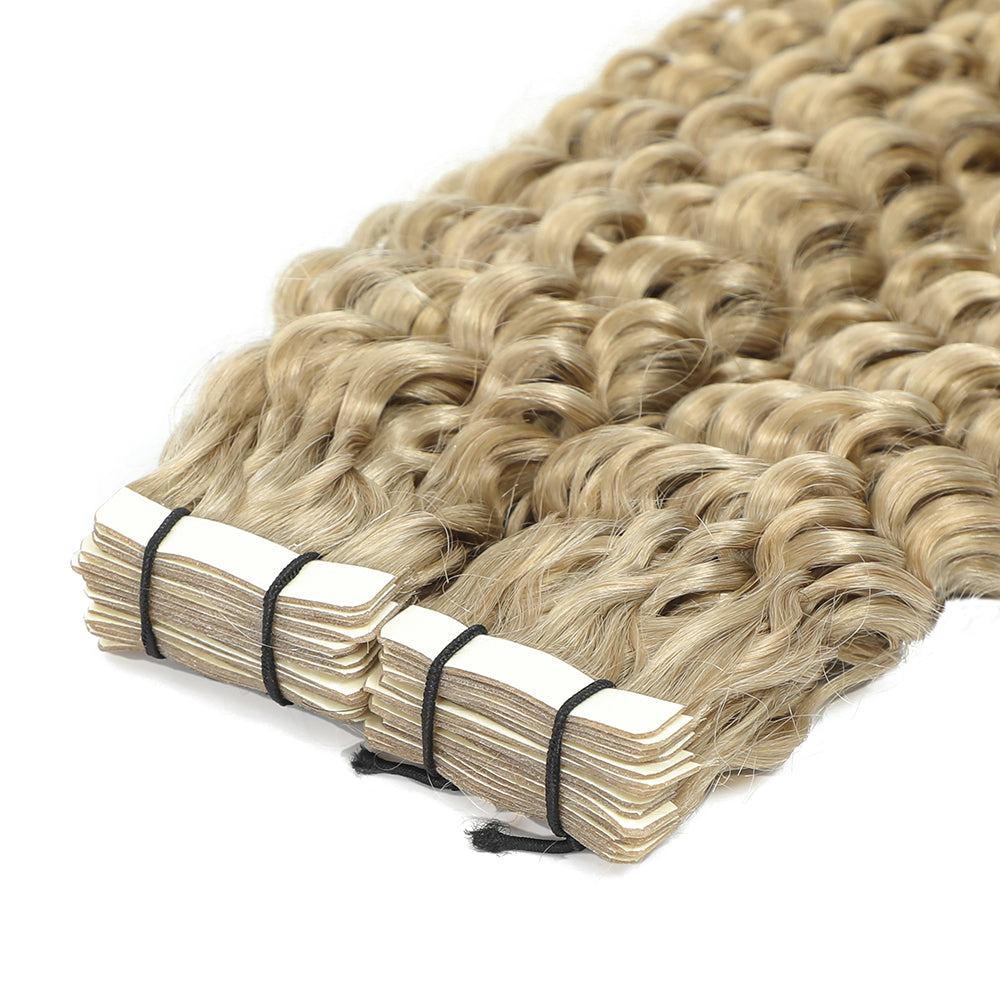 Curly Tape Human Hair Extensions  #18a Ash Blonde
