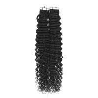 Curly Tape Human Hair Extensions  #1 Jet Black