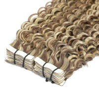 Curly Tape Hair Extensions  #8/60 Brown & Platinum Blonde Highlights