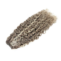 Weft Curly Hair Extensions 21" #8a/60 Dark Ash Brown and Platinum Blonde Mix