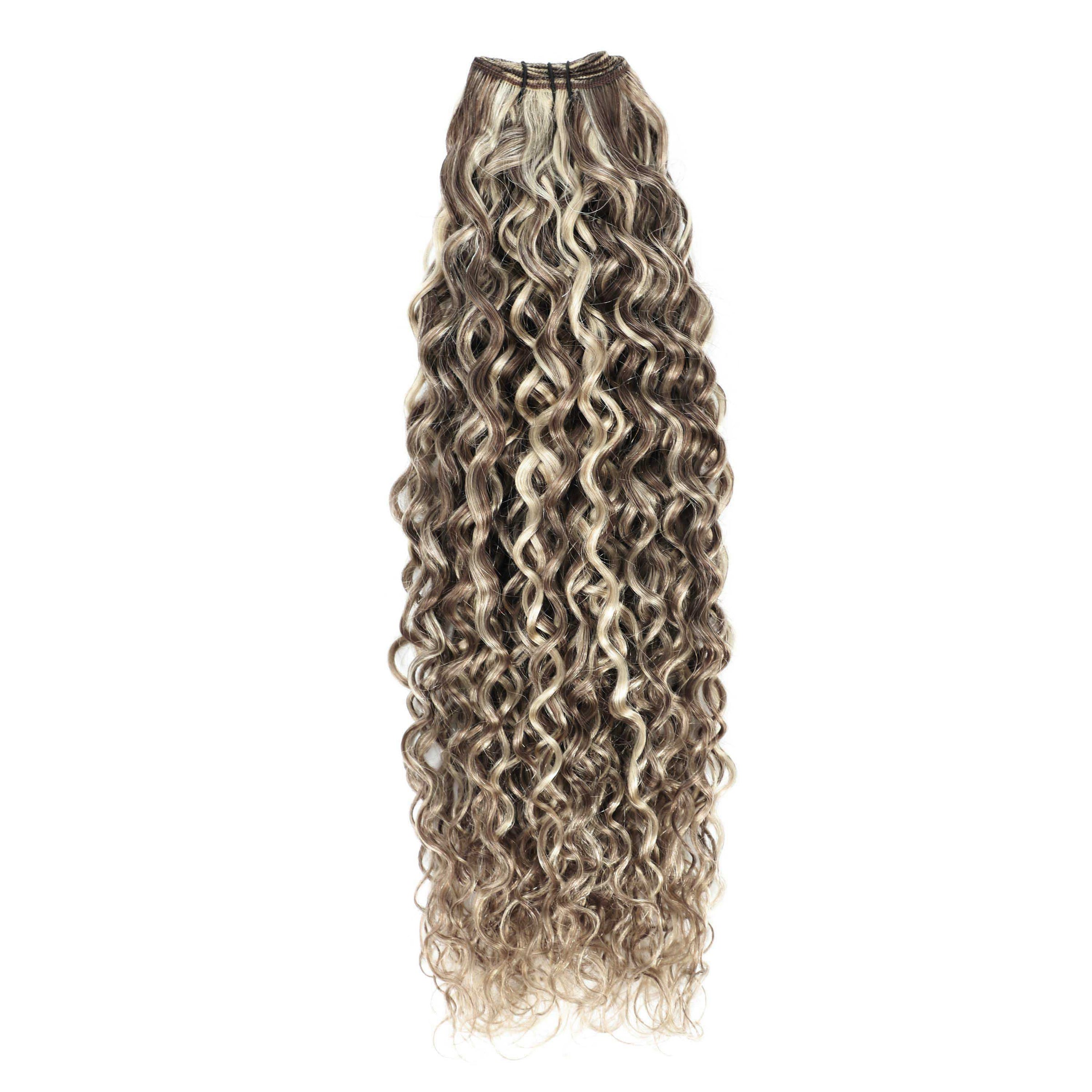 Weft Curly Hair Extensions 21" #8a/60 Dark Ash Brown and Platinum Blonde Mix