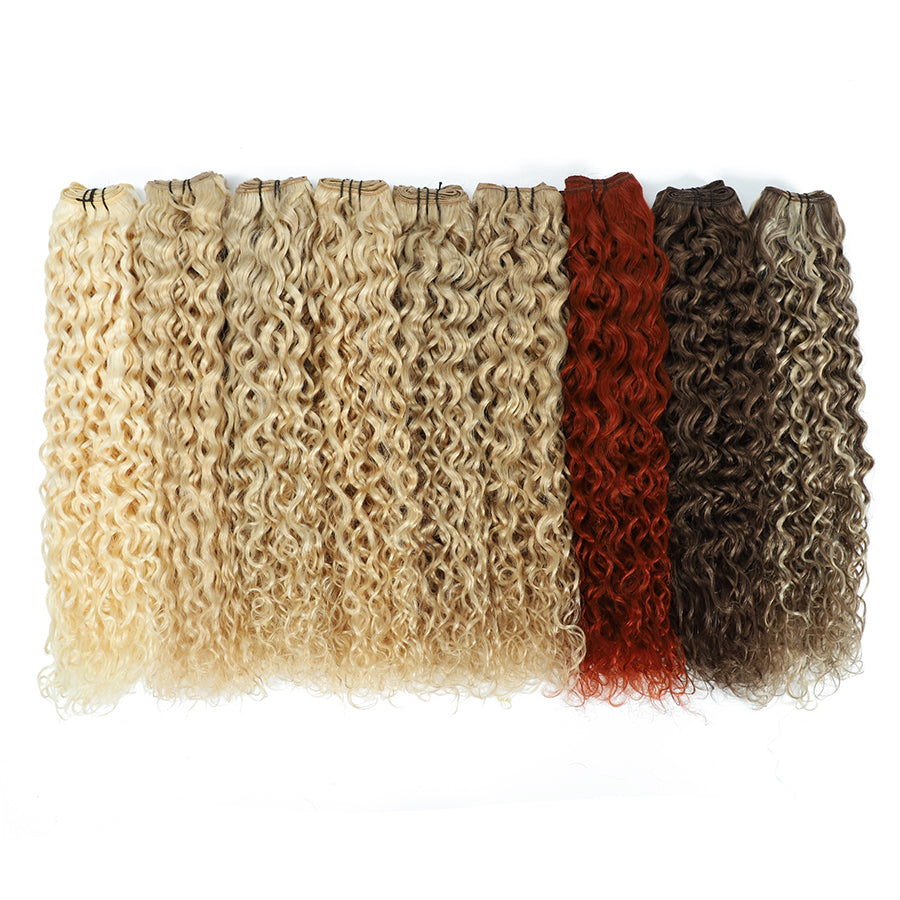 Weft Curly Hair Extensions 21" - #4/27 Chestnut Brown and Bronzed Blonde Mix