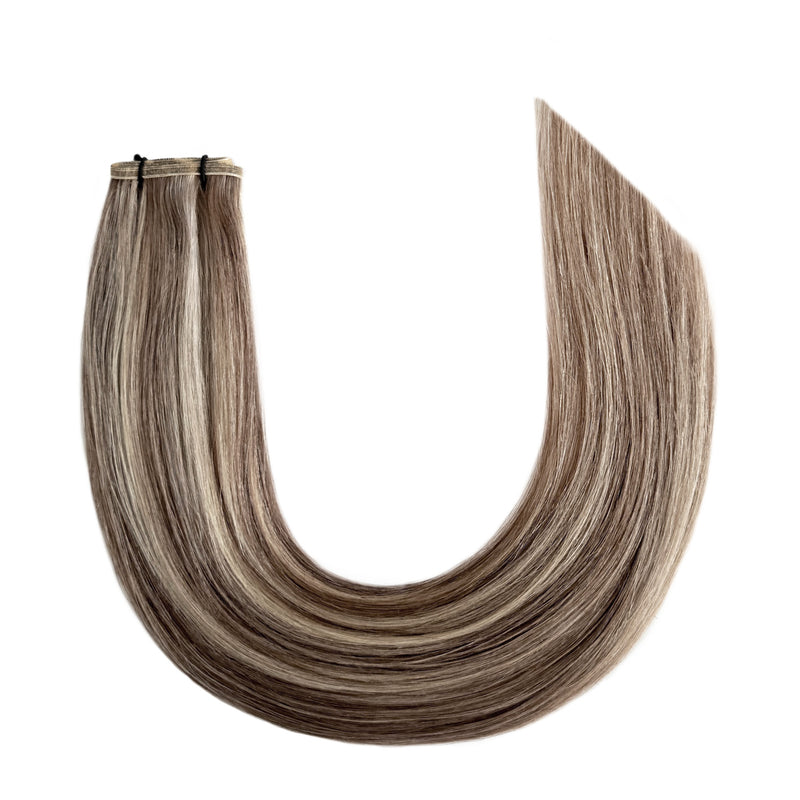 Flat Weft Hair Extensions #8/60 Ash Brown Platinum Blonde 22"