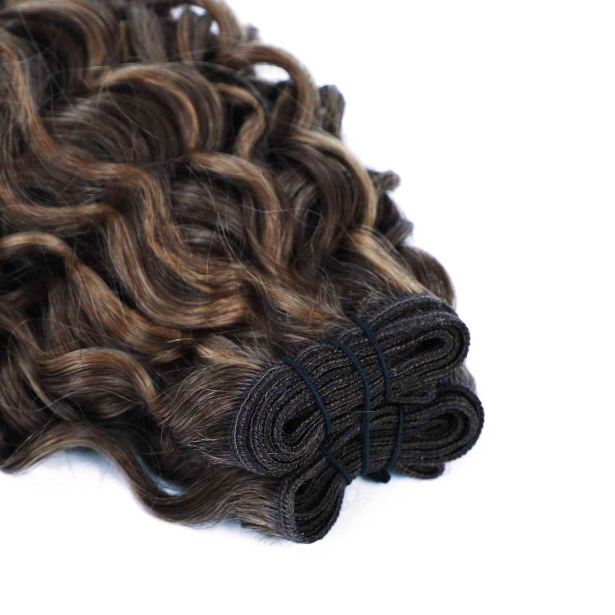 Weft Curly Hair Extensions 3B #2/10 Dark Brown and Caramel Mix