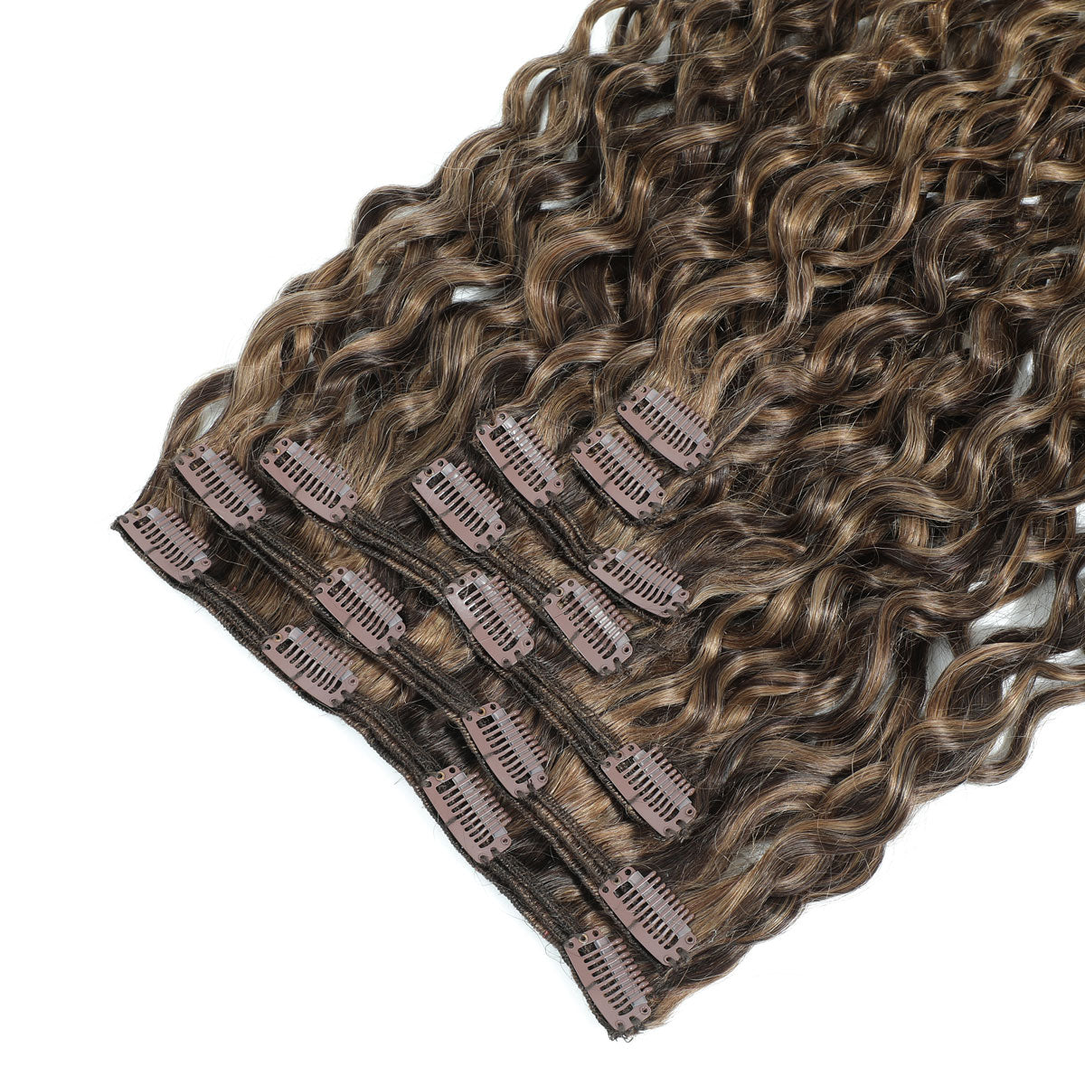 Curly Clip In Hair Extensions 3b #2/10 Dark Brown and Caramel