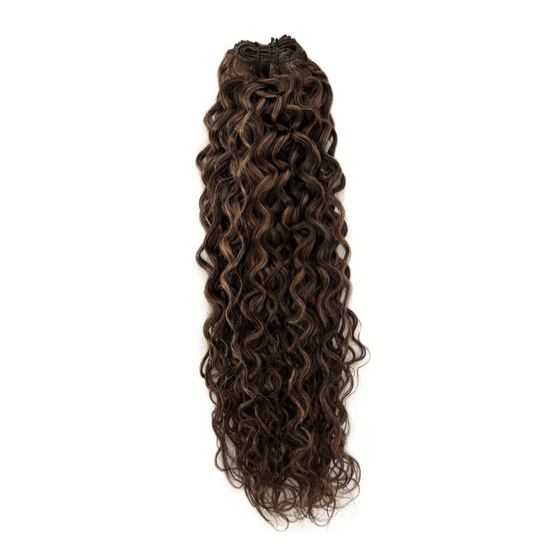 Weft Curly Hair Extensions  #2/10 Dark Brown and Caramel Mix