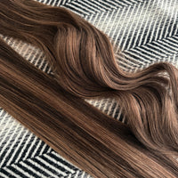 Weft Hair Extensions #2/10 Caramel and Dark Brown 86 Grams SALE 17"