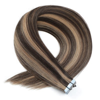 Hair Extensions Tape #2/16 Dark Brown & Natural Blonde 17"