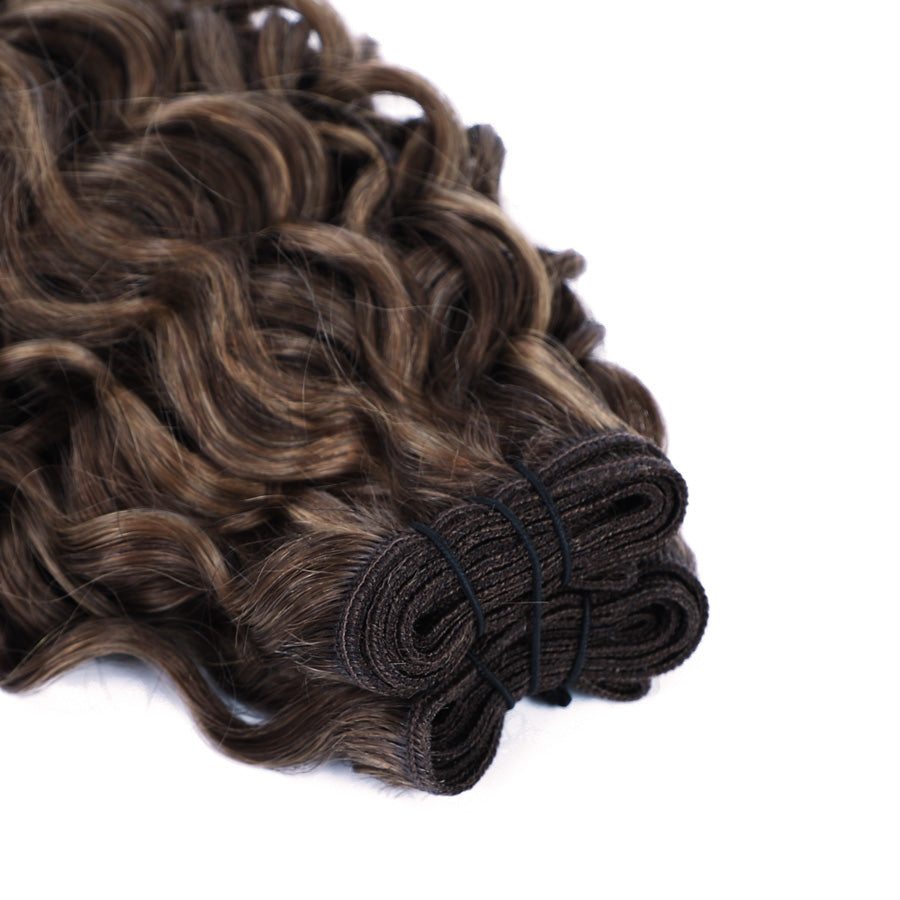 Weft Curly Hair Extensions 21" - #2/16 Dark Brown and Natural Blonde Mix