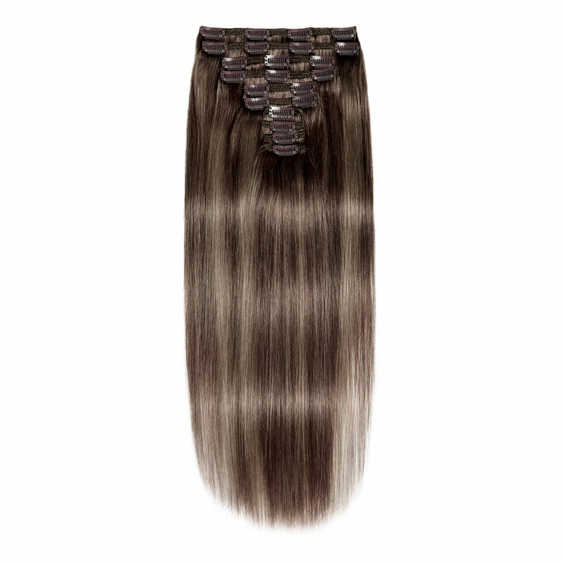 Clip In Hair Extensions 24" #2c/8a Chocolate Brown and Ash Brown Mix