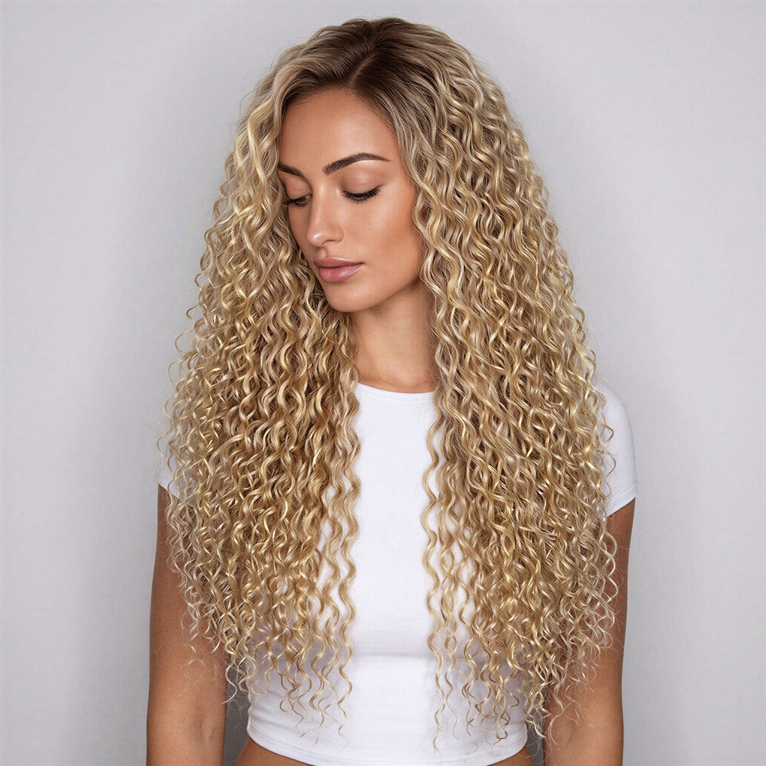 Curly Tape Human Hair Extensions 3B #27/60 Bronze and Platinum Blonde Mix 20"
