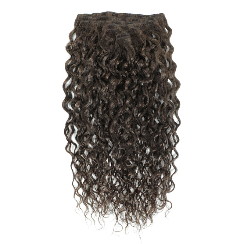 Curly Clip In Hair Extensions 3b #2c/8a Dark Chocolate and Ash Brown