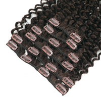 Set of hair extensions with clips on a white background in shade chocolate brown