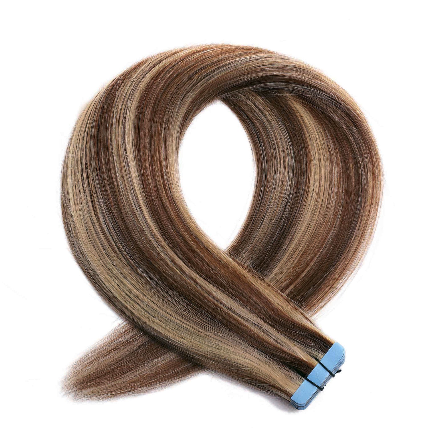 Tape Hair Extensions 21" #4/27 Chestnut Brown and Bronzed Blonde