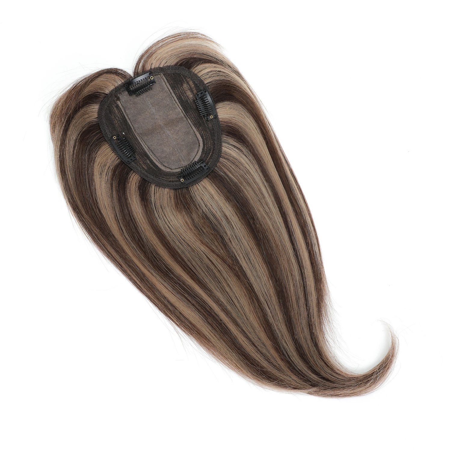 Brown hair extension with clip on a white background