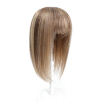 Human Hair Topper with Bangs #8/8/22 Rooted Cinnamon Brown and Sandy Blonde Balayage