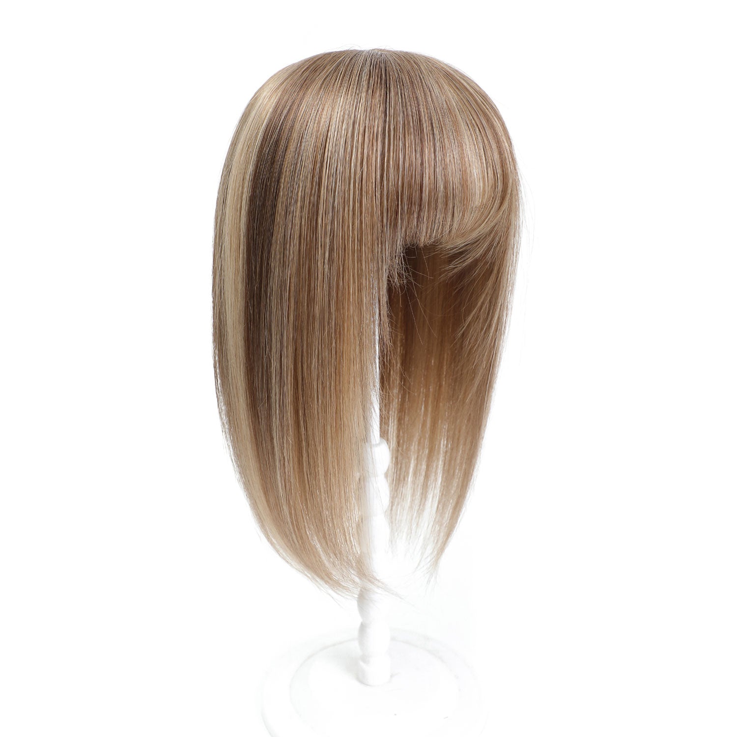 Human Hair Topper with Bangs #8/8/22 Rooted Cinnamon Brown and Sandy Blonde Balayage