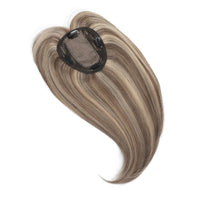 Human Hair Topper with Bangs #8/8/22 Rooted Cinnamon Brown and Sandy Blonde Balayage